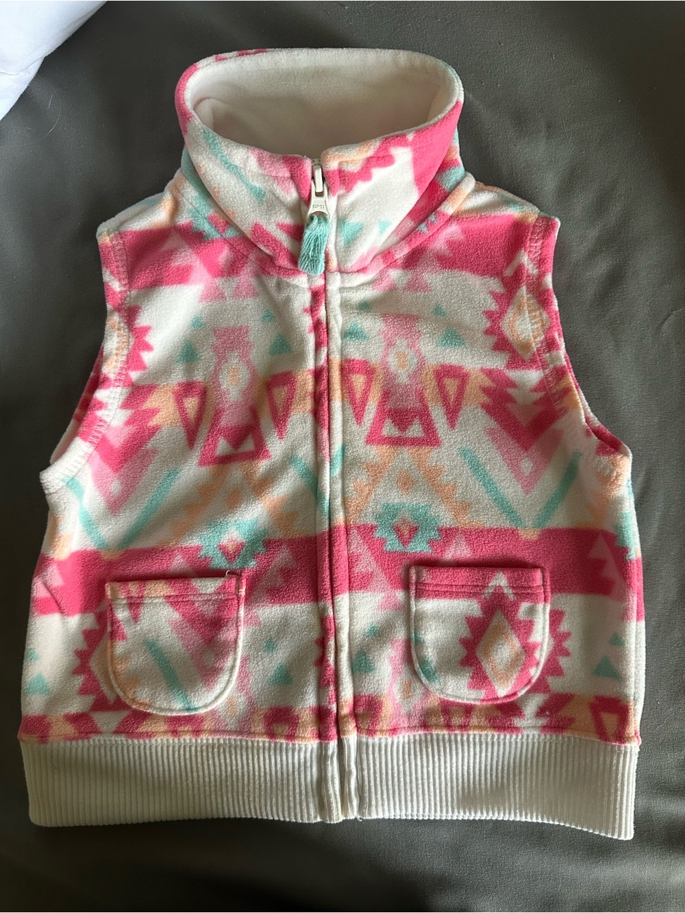 Carter's Pink Aztec Print Fleece Zip Up Vest Size 9M